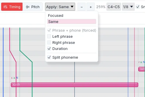Timing controls with focused and matching apply scopes.