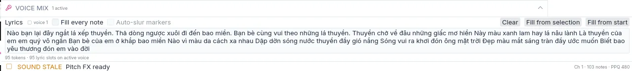 Batch lyric entry across selected notes.