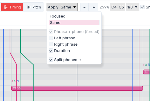 Timing controls with focused and matching apply scopes.