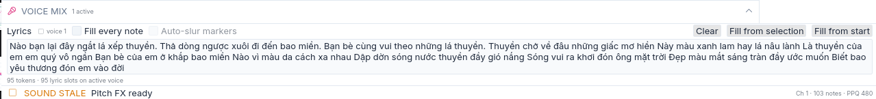Batch lyric entry across selected notes.